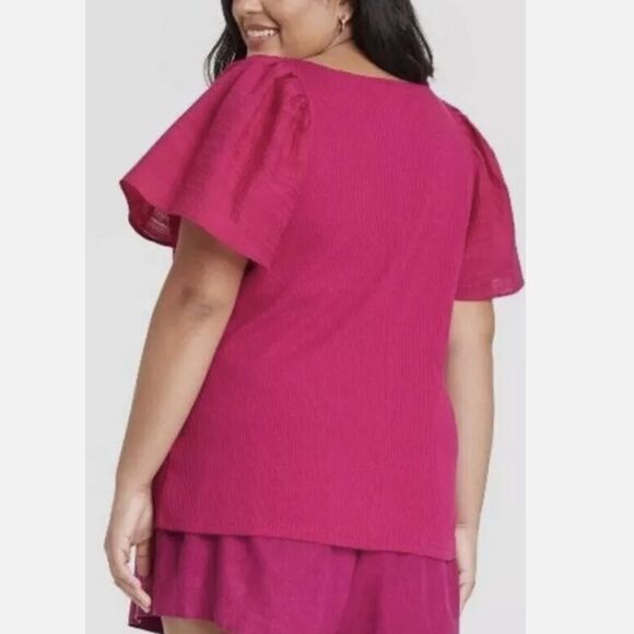 Ava & Viv Flutter Short Sleeve Ribbed Top - Picture 3 of 6